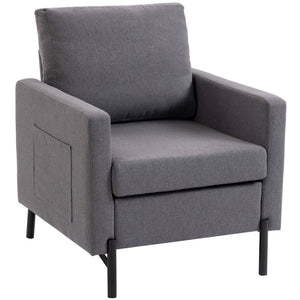 Accent Chair Modern Upholstered Armchair with Side Pockets and Cushion for Bedroom, Living Room, Beige – view 8