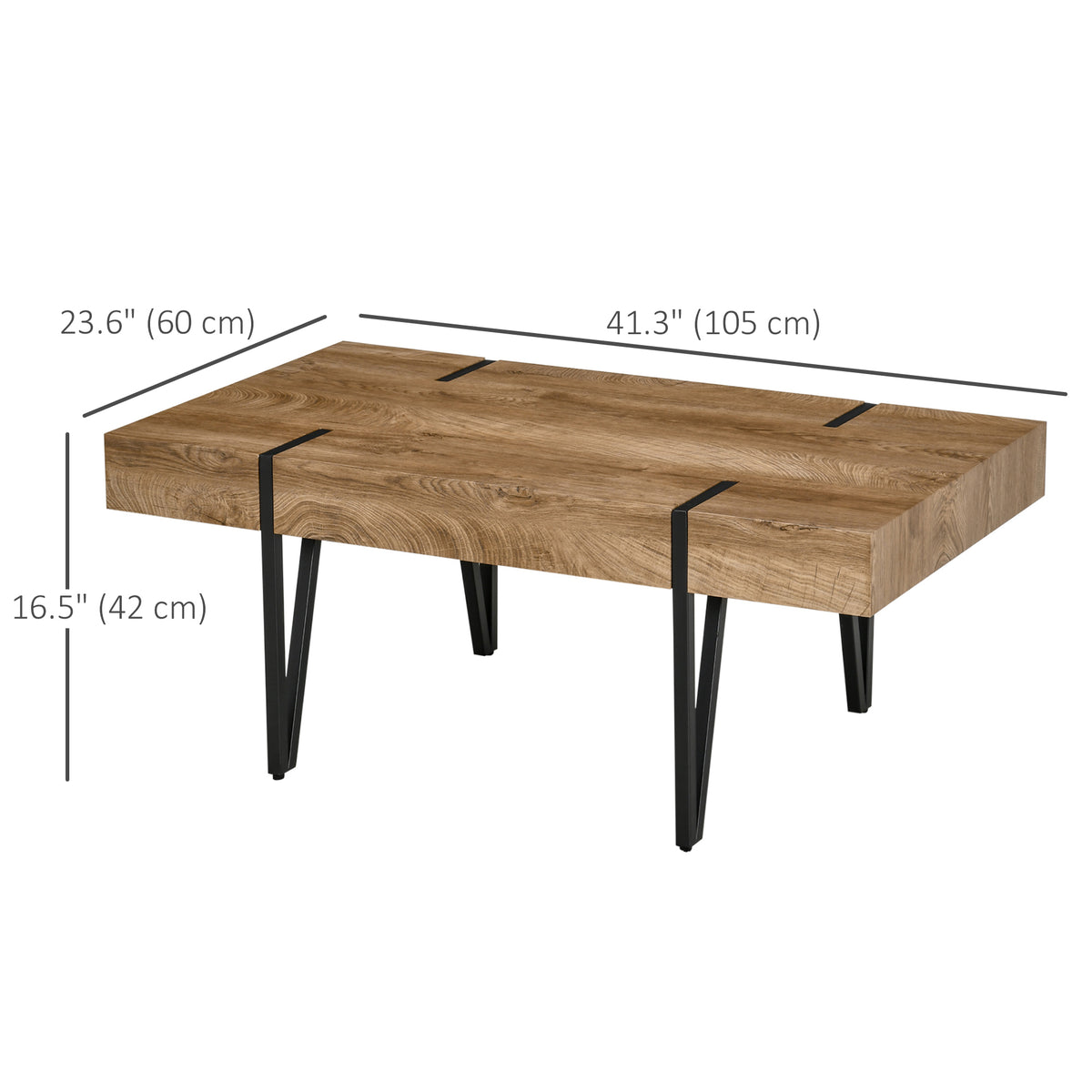 Rustic Coffee Table, Rectangle Nature Central Table with Steel Hairpin Legs for Living Room