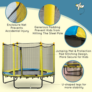 Qaba 4.6FT Trampoline for Kids with Enclosure Net for Ages 3-6, Indoor Outdoor Use