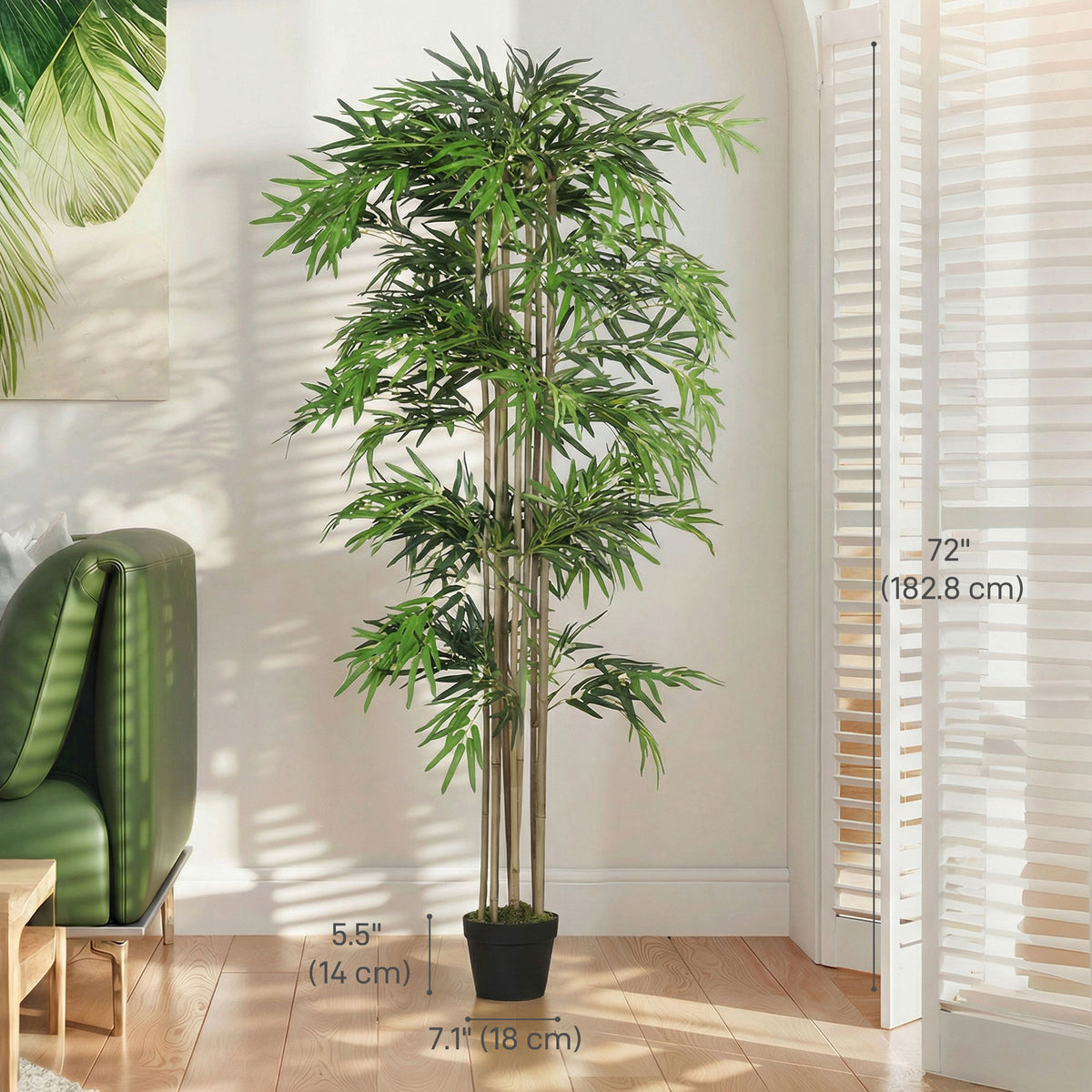 6FT Artificial Bamboo Tree Set of 2, Fake Plant with 1530 Leaves, Greenery Plant in Nursery Pot for Indoor, Green