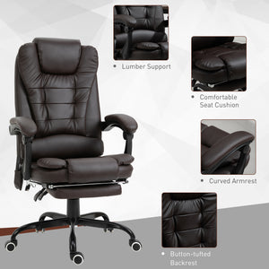 7-Point Vibrating Massage Chair, Reclining Office Chair with Footrest, Reclining Back, Adjustable Height, Brown