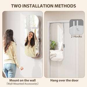 Jewelry Armoire Cabinet with Lights, Wall Mounted or Door Hanging Mirror Jewelry Cabinet with Full Length Mirror, White