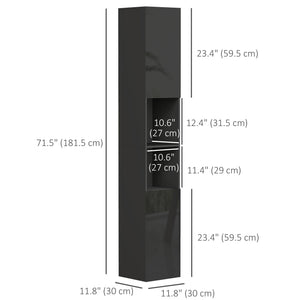 Tall Bathroom Cabinet, High Gloss Storage Cabinet with Doors and Adjustable Shelves, 11.8" x 11.8" x 71.5" – view 2
