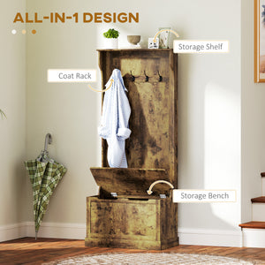 4-In-1 Hall Tree with Coat Rack, Top Shelf, Shoe Storage and Bench Seat, Entryway Bench with 4 Hooks