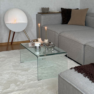 Glass Coffee Table, Clear Coffee Table for Living Room, Modern Rectangle Center Table with Safe Rounded Edges