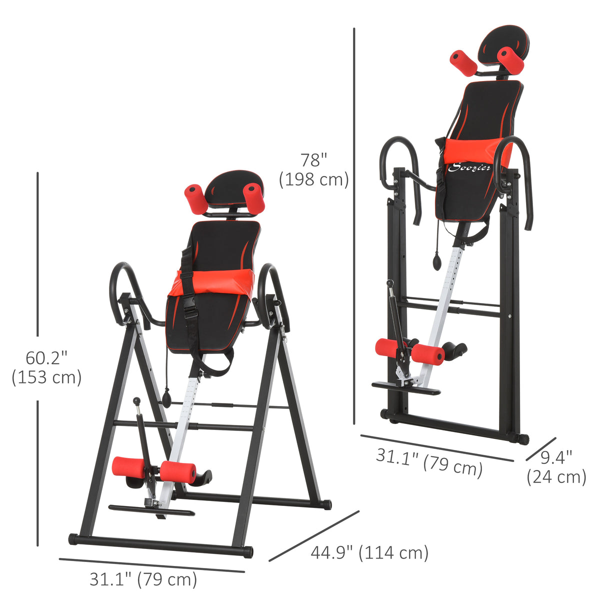 Soozier Folding Inversion Table, 20°/40°/60° Adjustable, with Safety Belt and Waist Pad for Back Pain Relief