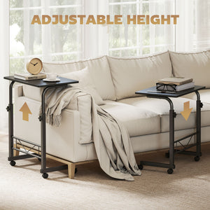 Mobile Standing Desk with Adjustable Height, 23.5 inch Stand Up Desk with Wheels, Natural Wood