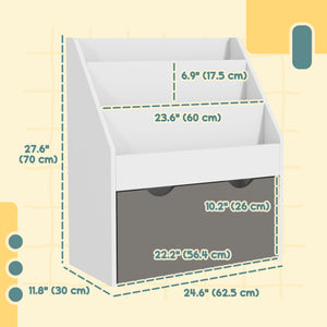 Qaba Kids Bookshelf with 3 Tier Display Shelves, Drawer for Nursery