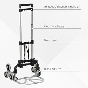 6-Wheels Stair Climber Hand Truck, Dolly Heavy Duty Folding Steel Load Cart with Adjustable Telescoping Handle for Moving, Luggage, Travel & Office, 154lbs Capacity