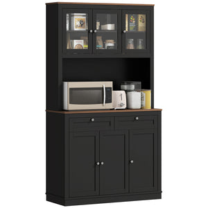 71" Pantry Cabinet with Microwave Space, Buffet with Hutch, 2 Drawers, Adjustable Shelves and Glass Doors – view 15