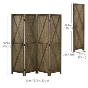 4-panel Wall Partition Farmhouse Room Separator with Foldable Design Wooden Frame 5.6FT, Walnut – view 9