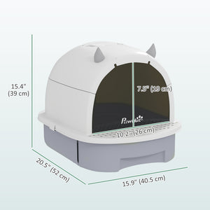 Cat Litter Box with Lid, Front Door Flap, Scoop, Handle, Easy Clean, for Small and Medium Cats, Green – view 9