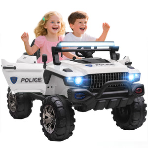 Kids 2 Seater Ride-On Car Police Truck Electric with LED Lights & MP3 for Kids White