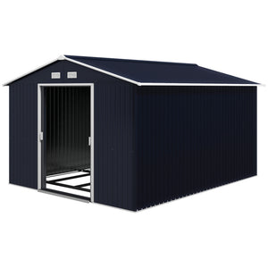 11' x 9' Metal Storage Shed Garden Tool House with Double Sliding Doors, 4 Air Vents for Backyard, Patio, Lawn Dark Grey