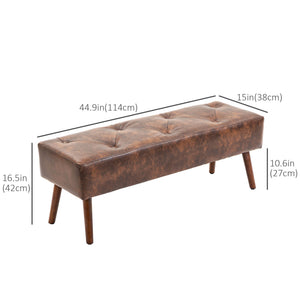 Bedroom Bench, End of Bed Bench with Button Tufted, PU Leather Upholstered Entryway Bench with Wood Legs, Brown