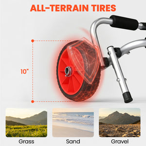 Soozier Kayak Cart, Foldable Canoe Trolley Cart with 10'' Solid Tires, Nonslip Support Foot & Tie-Down Straps, for Kayaks Canoes Paddleboards Float Mats Boats, Aluminum Frame