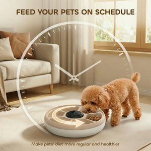 Automatic Cat Feeder for Dry Wet Food Timed Cat Dog Food Dispenser with 6 Trays 1 Ice Pack Battery Powered Light Brown