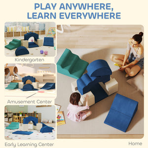 Qaba 7-Piece Baby Soft Play Set, Indoor Soft Play Gym Activity Play Set for Crawling, Sliding and Playing, Navy