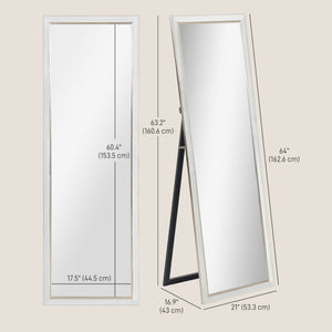 Floor Standing Mirror, Full Body Mirror, Free Standing, Leaning or Wall Mirror with Frame for Bedroom, White