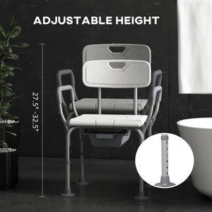 3-in-1 Shower Chair with Back, Adjustable Bedside Commode, Raised Toilet Seat w/ Rubber Foot Pad for Seniors, Disabled