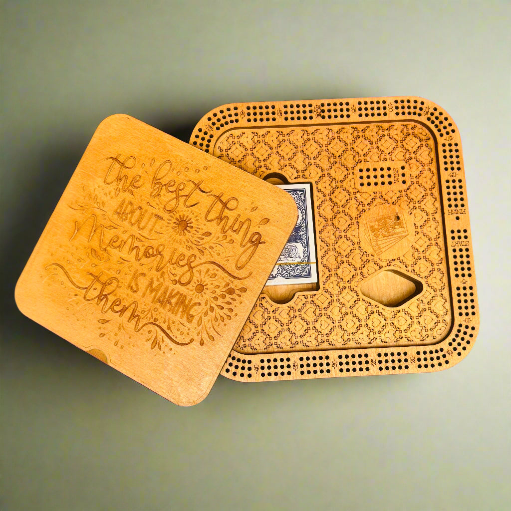 10" Square Wooden Cribbage Board with Storage - Creations by Alfie
