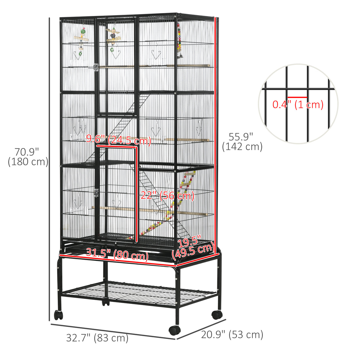 71" Bird Cage with Wheels Perches, Ramp, Storage Shelf, Toys for Canaries, Finches, Cockatiels, Parakeets – view 2