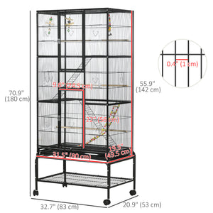 71" Bird Cage with Wheels Perches, Ramp, Storage Shelf, Toys for Canaries, Finches, Cockatiels, Parakeets – view 2