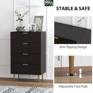 Modern Chest of Drawers 4 Drawer Dresser for Bedroom with Gold Legs and Handles, Black – view 5