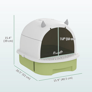 Cat Litter Box with Lid, Front Door Flap, Scoop, Handle, Easy Clean, for Small and Medium Cats, Green – view 2
