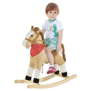 Qaba Kids Plush Ride-On Rocking Horse Toy Cowboy Rocker with Fun Realistic Sounds for Child 3-6 Years Old
