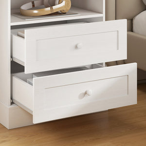 Nightstand with Charging Station 2 Drawers Bedside Table Set of 2 White and Oak