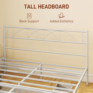 Metal Full Platform Bed Frame with Headboard, Steel Slat Support, Underbed Storage, No Box Spring Needed, Easy Assembly