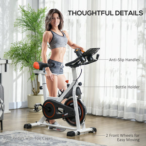 Soozier Adjustable Upright Stationary Exercise Bike with LCD Display, Suitbale for Beginer and Home Gym, Indoor Cycling Bike with Adjustable Resistance, White