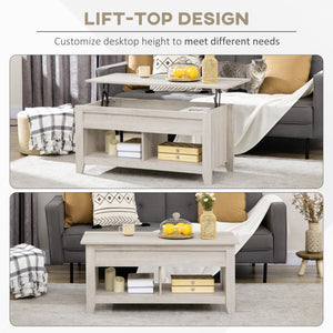 Lift Top Coffee Table with Hidden Storage Compartment and Open Shelves, Lift Tabletop Pop-Up Center Table for Living Room, Dark Walnut