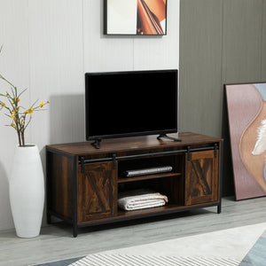 Industrial TV Stand for TVs up to 60", TV Console with Storage and 2 Sliding Barn Doors, Freestanding Entertainment Unit for Living Room, Bedroom, Brown