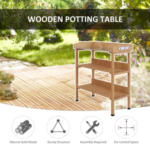 Outdoor Garden Wooden Potting Bench Work Station Table Tool Storage Shelf w/ Hooks, Natural – view 5