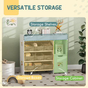 Qaba Toy Storage Organizer with 9 Non-Woven Fabric Boxes, Storage Cabinet & Shelves, for Kids Room, Nursery, Playroom White