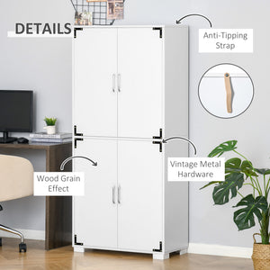 Farmhouse Kitchen Pantry Storage Cabinet with 4 Doors, Kitchen Cabinet with Shelves, White