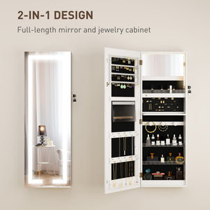 LED Lighted Jewelry Armoire with Mirror Jewelry Cabinet with Storage Lockable Door/Wall Mounted Jewelry Organizer, White