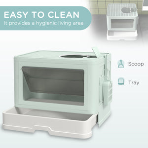 Cat Litter Box, Front Enter & Top Exit Cat Litter Tray with Scoop, Pull-out Tray, Easy to Clean, Green – view 3
