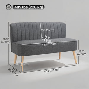 Modern 2 Seater Sofa, Upholstered Two Seater Couch with Rubber Wood Legs, Grey