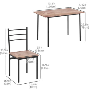 5 Piece Dining Table Set for 4, Space Saving Kitchen Table and 4 Chairs, Rectangle, Steel Frame for Dining Room, Oak