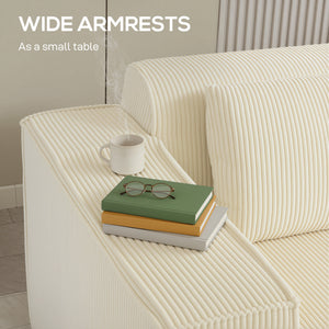 Boneless Couch, Corduroy 3 Seater Sofa with Deep Seat, Wide Armrests, 2 Pillows, Quick Assembly for Living Room, Beige