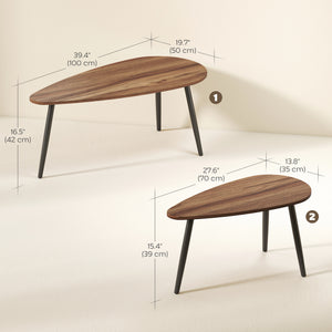 2 Pieces Coffee Table Set for Living Room, Industrial Nest of Tables with Steel Legs, Brown