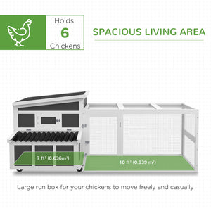 Wooden Chicken Coop, Rabbit Hutch with Large Run, Outdoor Poultry Cage with Nesting Box, Tray, Windows, Dark Grey