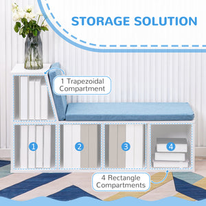Multi-Purpose Bookshelf with 5 Cubes, 5-Cubby Bookcase with Cushioned Reading Nook and Storage Shelves, Blue – view 4