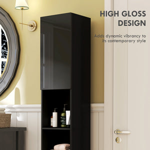 Tall Bathroom Cabinet, High Gloss Storage Cabinet with Doors and Adjustable Shelves, 11.8" x 11.8" x 71.5" – view 3