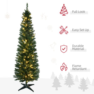 6' Pre Lit Artificial Pencil Christmas Trees, Xmas Tree with Realistic Branches and Warm White LED Lights – view 3