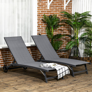 Outdoor Lounge Chair Set of 2, Tanning Chair with Wheels, Breathable Mesh for Patio, Backyard, Poolside – view 7