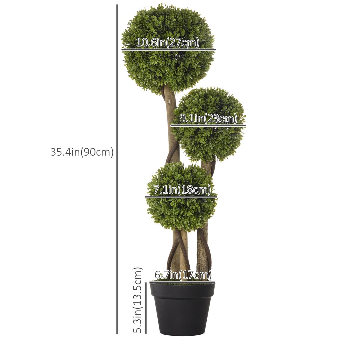 Set of 2 3FT Artificial Tree Bamboo Tree Fake Plants in Pot for Home Office Living Room Decor, Green